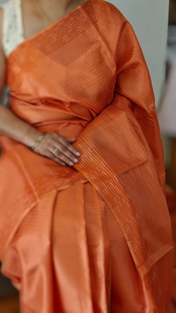 Burnt orange tussar silk saree