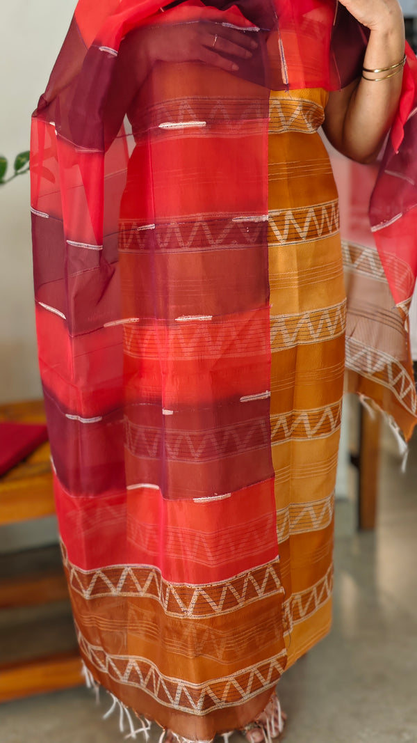 mustard and brown Organza salwar suit
