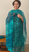 Turquoise net kota suit with crochet