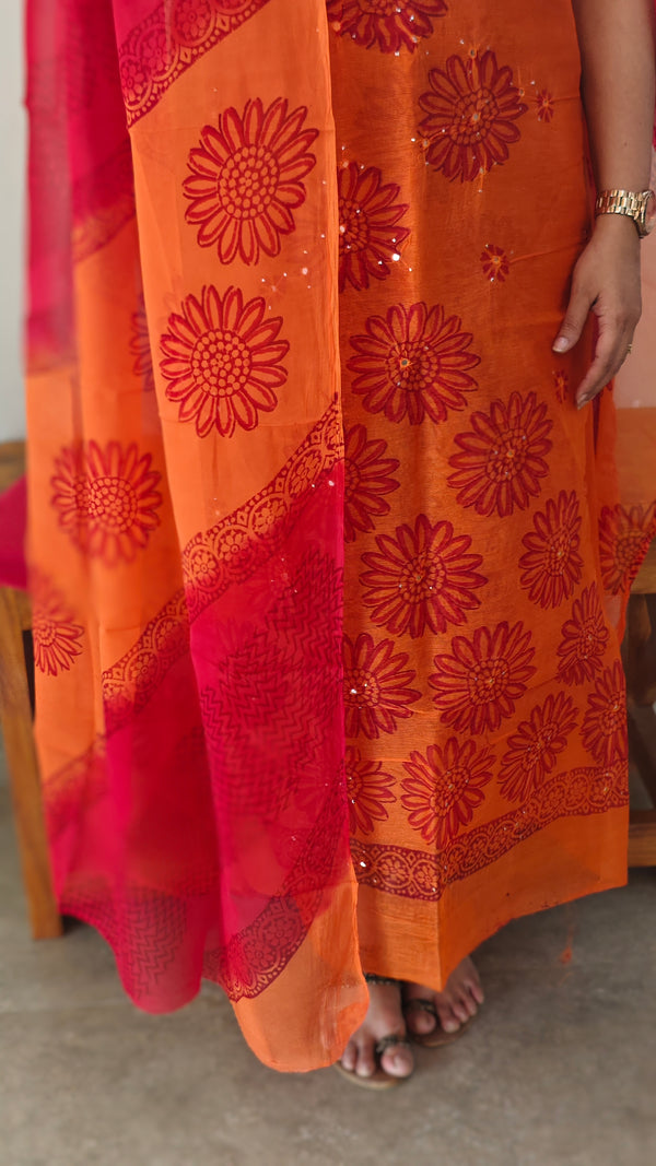 Orange and pink super net kota suit