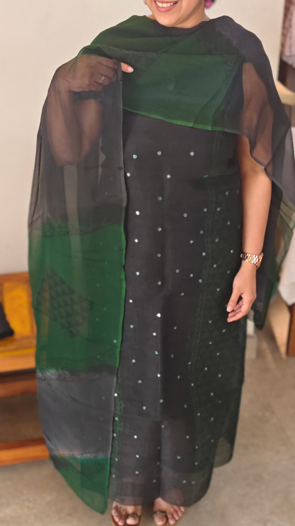 Black and green super net kota suit