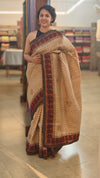 Beige jute silk saree