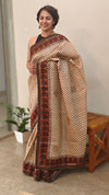 Beige jute silk saree