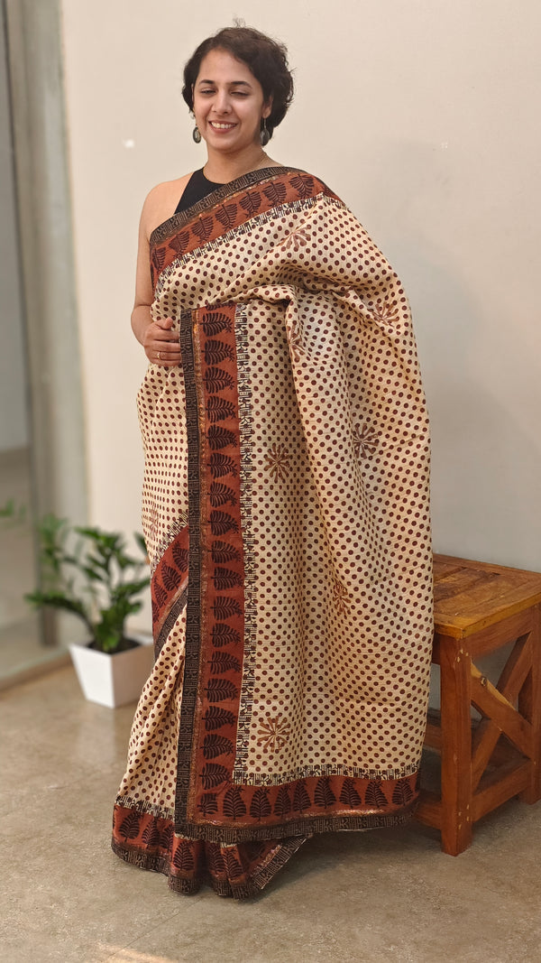 Beige jute silk saree