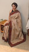 Beige jute silk saree