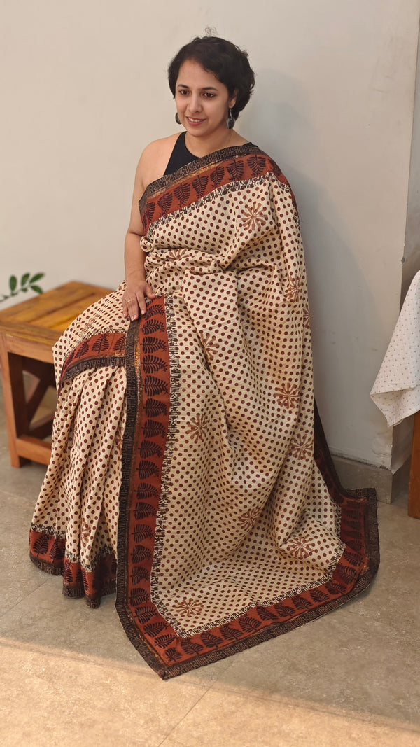 Beige jute silk saree