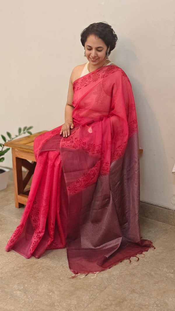 Pink organza saree