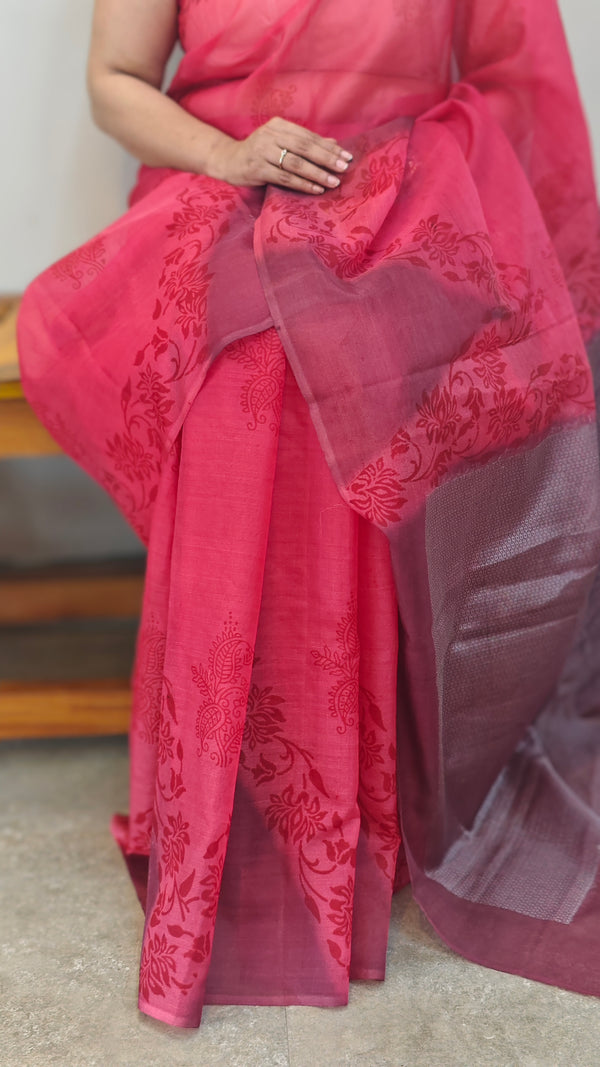 Pink organza saree