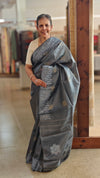 Grey tussar silk saree N113