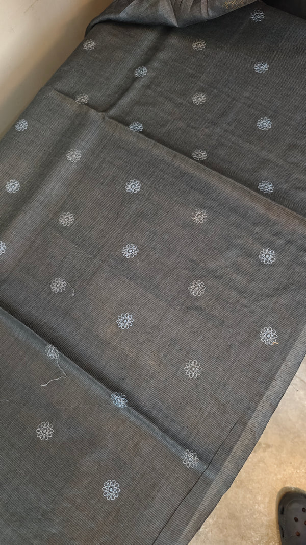 Grey tussar silk saree N113