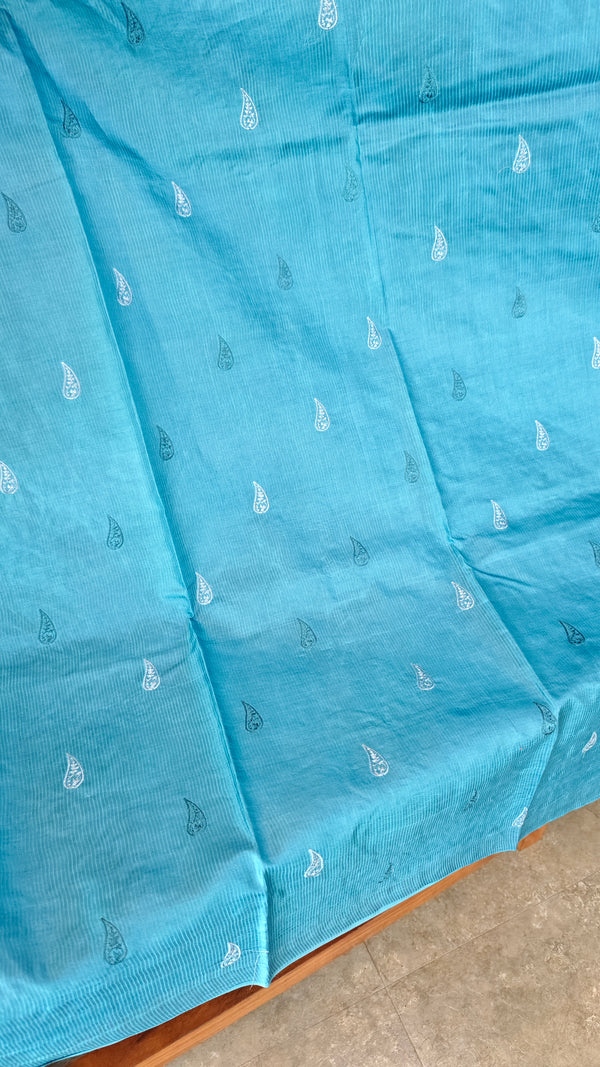 Sky blue lined noil tussar silk saree
