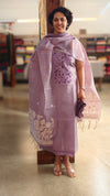 Lavender linen chanderi salwar suit
