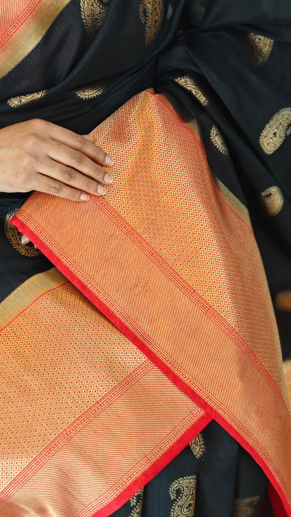 Black and red banarasi saree
