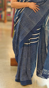 Indigo block print cotton saree