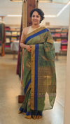 Blue and green jute woven saree