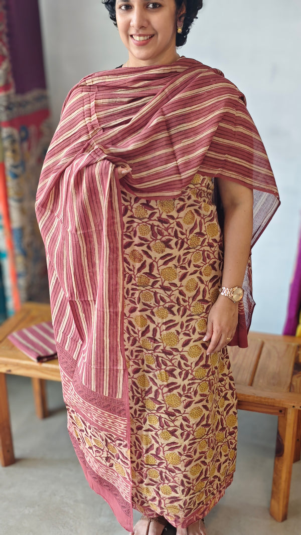Cream and mauve ajrakh printed cotton suit - 86GTR