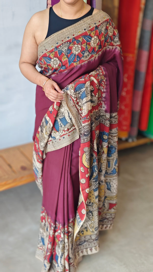 Wine shade Kalamkari silk saree