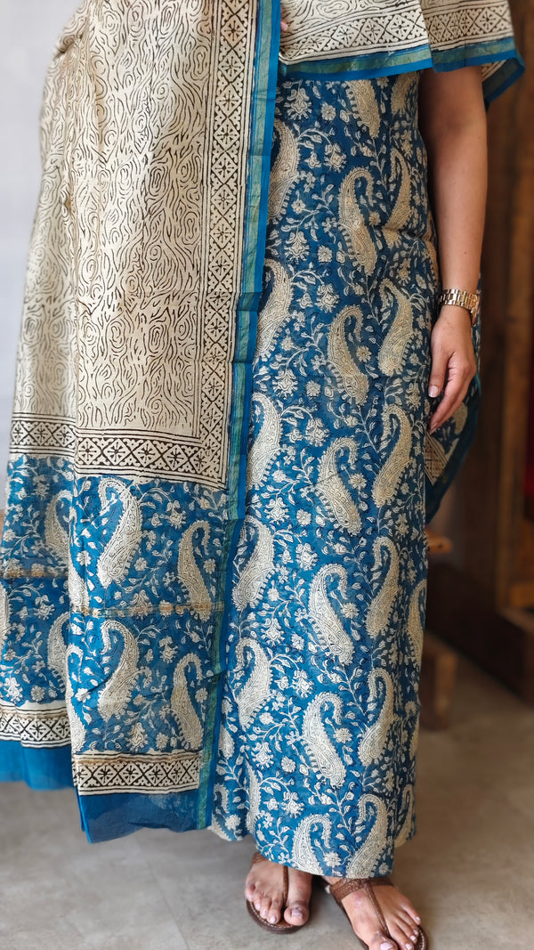 MC059 - Classic blue and cream chanderi silk suit