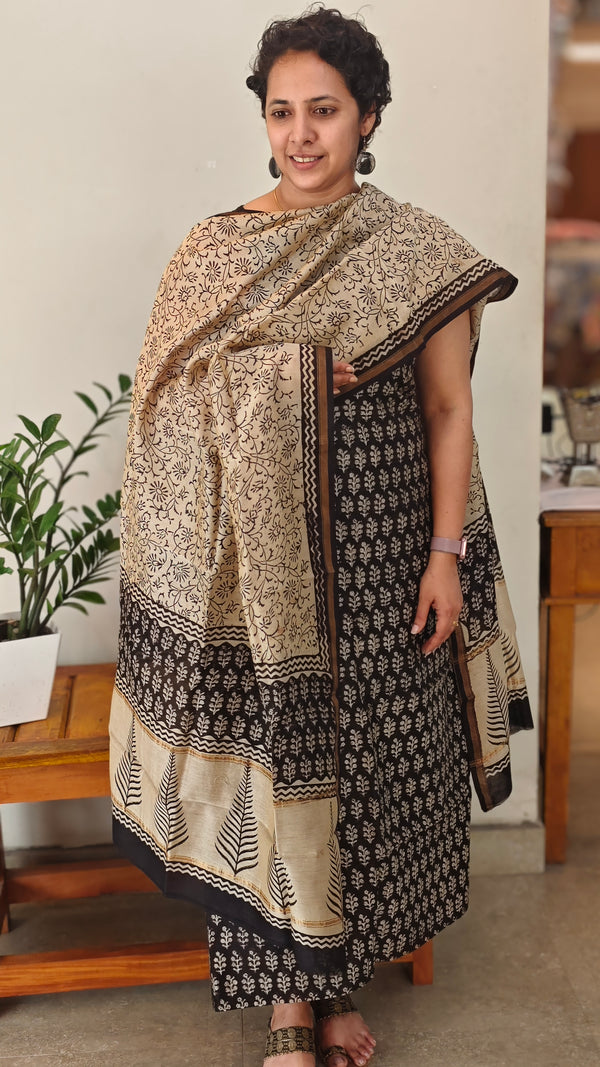 Black and beige chanderi salwar suit