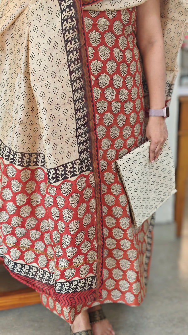 Brick red beige chanderi salwar suit