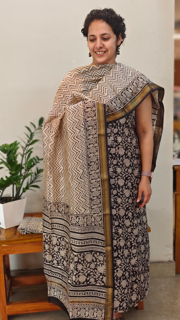 Black and beige maheshwari suit