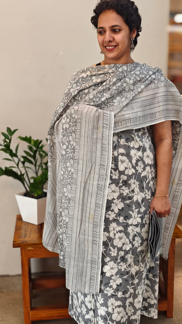 Grey printed cotton salwar suit