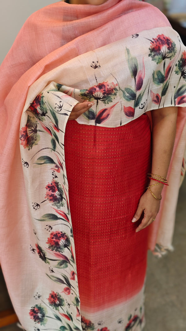 Carrot red tussar silk suit