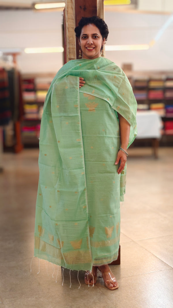 Dark mint green semi chanderi 2 piece salwar suit