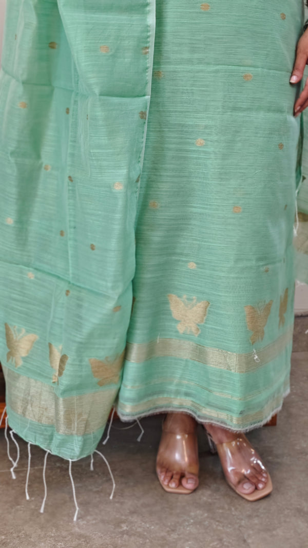 Dark mint green semi chanderi 2 piece salwar suit