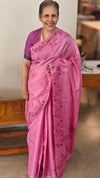 Candy pink lined noil tussar silk saree