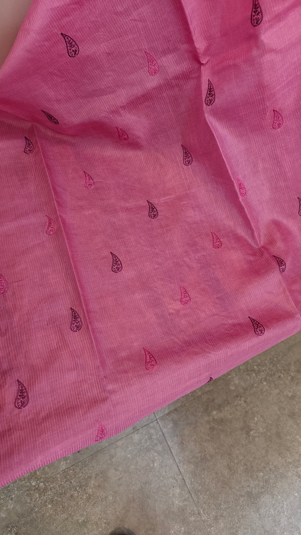 Candy pink lined noil tussar silk saree