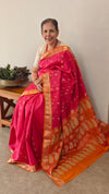 Red and mustard kanchipuram silk saree