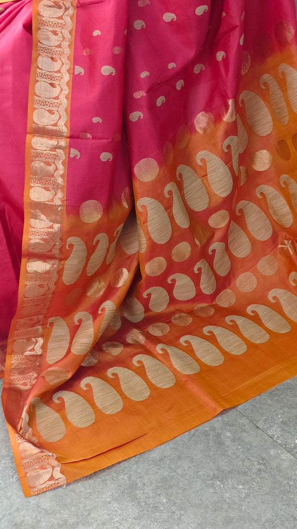 Red and mustard kanchipuram silk saree