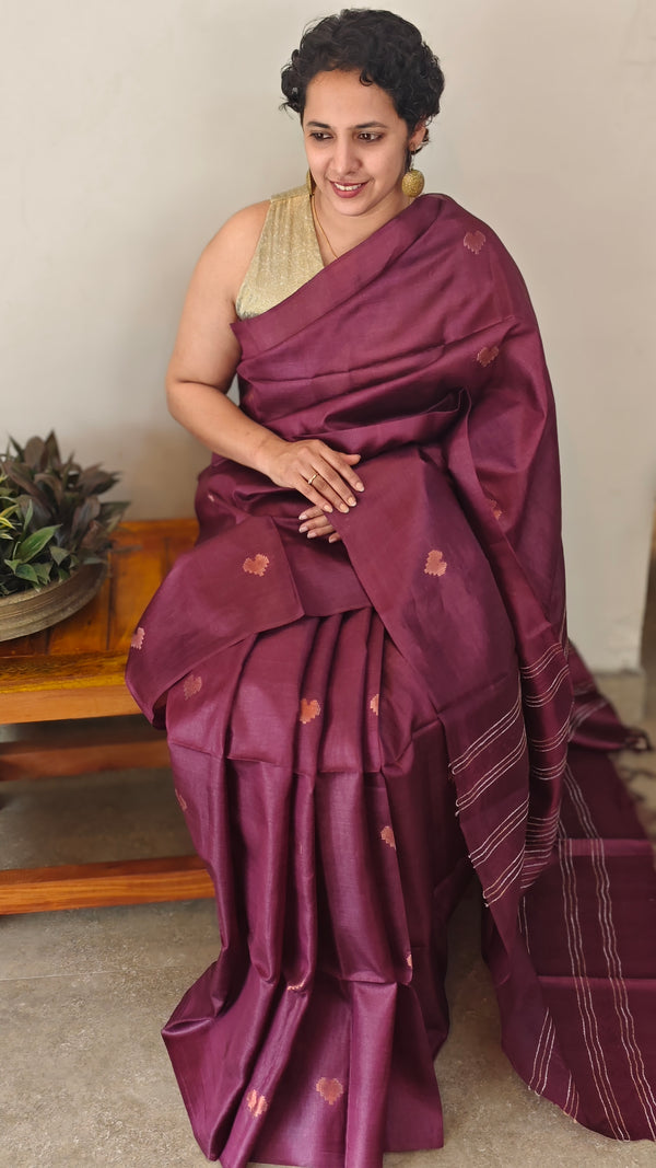 wine tussar silk saree - GPE37