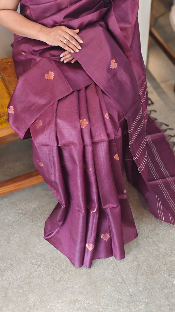 wine tussar silk saree - GPE37