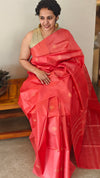 Dark peach tussar silk saree -GPE37