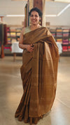 Olive green tussar silk saree -GPE37