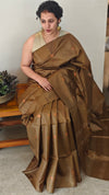 Olive green tussar silk saree -GPE37
