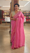 Pink pure linen silksaree