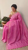 Pink pure linen silksaree