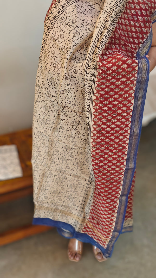 Brick red and beige maheshwari salwar suit