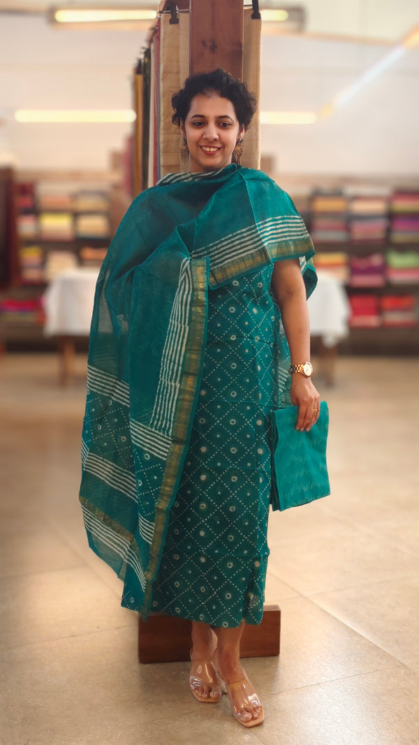 Green block printed maheshwari suit