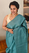 Teal bluetussar silk saree -AD433