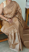 Chocolate brown tussar silk saree -AD433
