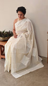 Cream shade - Cotton applique on organdy saree