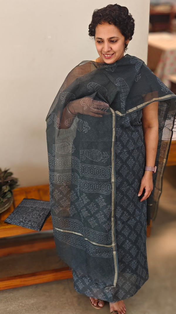 Bluish grey kota doria salwar suit