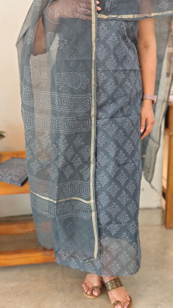 Bluish grey kota doria salwar suit