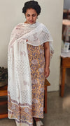 Mustard and off white block printed cotton suit