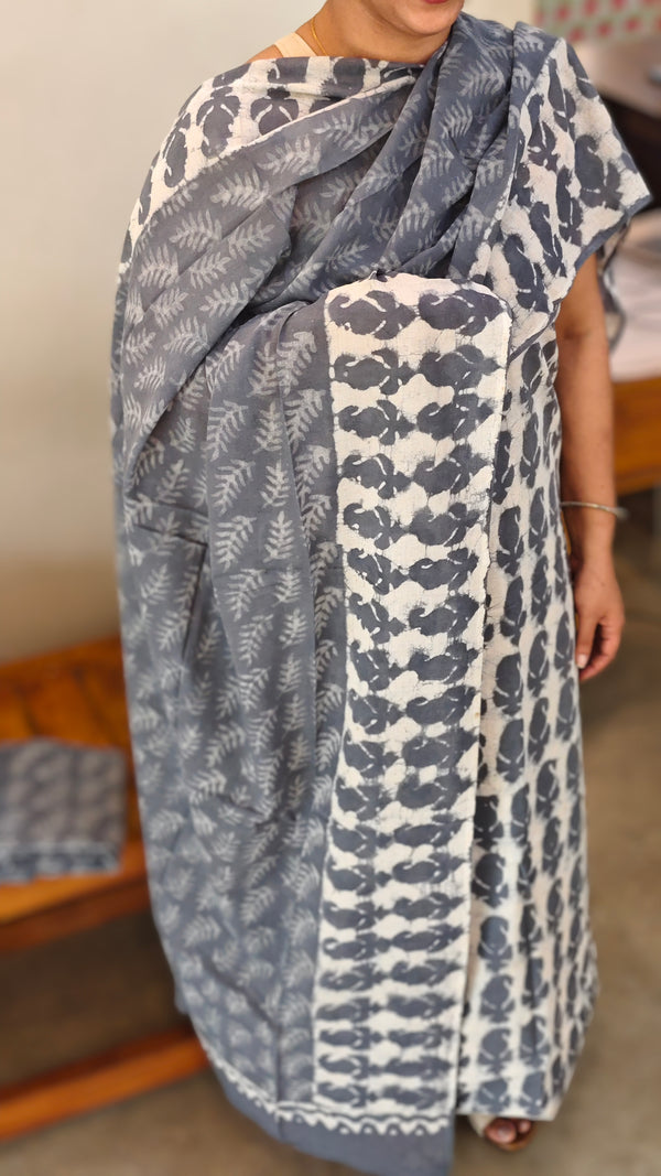 Grey and off white cotton slawar suit