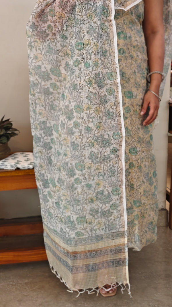 Teal green and off white kota doria suit